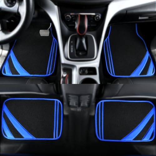CAR PASS Faux Leather Car Mats Blue Edge Waterproof Car Floor Mats Car Carpet Mats 4 Pieces with Double Stitch Line Anti-Slip Backing Design, Universal Fit for Most Vehicles,SUVs,Sedan,Vans - color: Black Blue