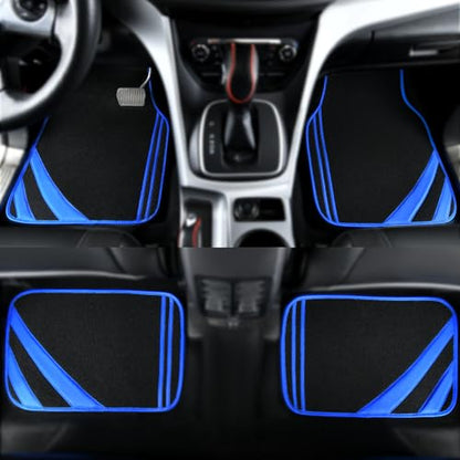 CAR PASS Faux Leather Car Mats Blue Edge Waterproof Car Floor Mats Car Carpet Mats 4 Pieces with Double Stitch Line Anti-Slip Backing Design, Universal Fit for Most Vehicles,SUVs,Sedan,Vans - color: Black Blue