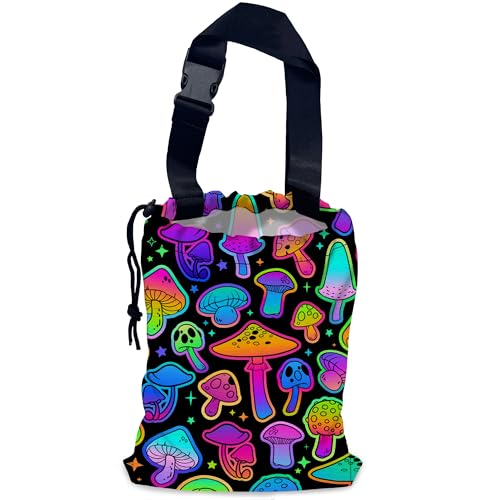 Bright Mushrooms Car Garbage Bag,Colorful Mushroom Waterproof Small Car Trash Bag Hanging Back of Seat,Drawstring Hanging Car Trash Bag with Adjustable Buckle for Car Accessories - color: Bright Mushrooms