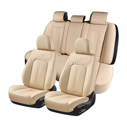 Coverado Seat Covers, Car Seat Covers Full Set, Beige Seat Cover, Front Seats Back Seat Cover, Waterproof Car Seat Cushion, Leather Car Seat Protector Universal Fit Most Cars - color: Air Backrest-Beige, size: FullSet