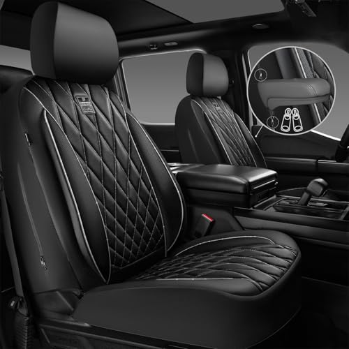 CAR PASS Piping Luxury Leather Two Front Car Seat Covers,Silver Glitter Waterproof Seat Cover Compatible with Front Seat Armrests,Universal Fit for Suvs,Vans,Trucks,Airbag Compatible(Black and Silver) - color: Black and Silver, size: Two Front