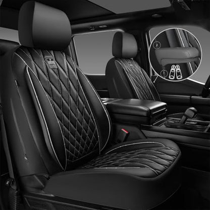 CAR PASS Piping Luxury Leather Two Front Car Seat Covers,Silver Glitter Waterproof Seat Cover Compatible with Front Seat Armrests,Universal Fit for Suvs,Vans,Trucks,Airbag Compatible(Black and Silver) - color: Black and Silver, size: Two Front