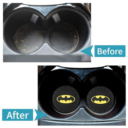 Bat Man 2Pcs Car Cup Holder Coasters for Marvel Fans, The Bat Man Car Coasters for Car Cup Holder Insert,Silicone Non-Slip Car Cup Mat, 2.75 Inch