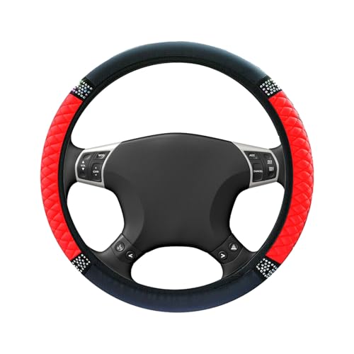 BEYPOVK Bling Soft Leather Steering Wheel Cover, 15 Inch Stretchy Colorful Crysta Rhinestones Car Steering Wheel Protector, Universal Car Interior Accessories for Women (Red) - color: Red