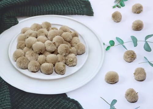 Tupalizy 50PCS Fluffy Pom Poms Charms Soft Fuzzy Faux Fur Puff Ball Pendant for Keychains Bracelets Earrings Jewelry Making Tassels Bags DIY Crafts Party Favors Gifts Accessories - color: Tan