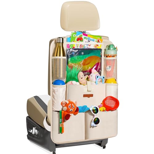 SURDOCA Upgraded Car Organizer with 11-in Touch Screen Tablet Holder, Backseat Organizer with 8 Pockets, Car Seat Protector Road Trip Essentials for Kids - color: Beige, size: 1pc