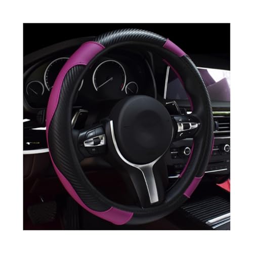 povtii Car Steering Wheel Cover, 15 Inch Leather Breathable Auto Steering Wheel Protector, Comfortable Non-Slip Vehicle Steering Wheel Covers, Universal Interior Car Accessories (Black+Purple) - color: Black+Purple