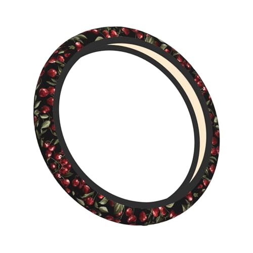 Cherry Steering Wheel Cover Cute Red Fruite Car Steering Wheel Protector Auto Wheel Cover Anti-Slip Breathable and Sweat Absorption Car Accessories, Black - color: Cherry