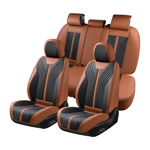 Seat Cover Full Set Brown Seat Covers Waterproof Car Seat Cushion Leather Automotive Seat Covers Car Seat Protector Universal Fit for Most Cars Trucks SUV, Brown&Black - color: Brown&Black, size: FullSet