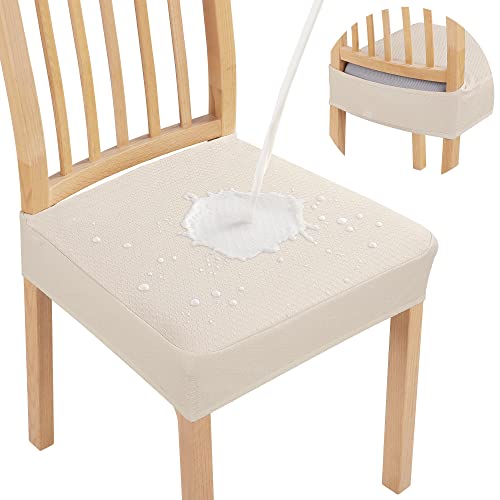 Smiry Waterproof Seat Covers for Dining Room Chairs Set of 2, Stretch Jacquard Removable Washable Chair Seat Slipcovers Protector, No Rear Covers, Beige - color: Beige, size: Set of 2