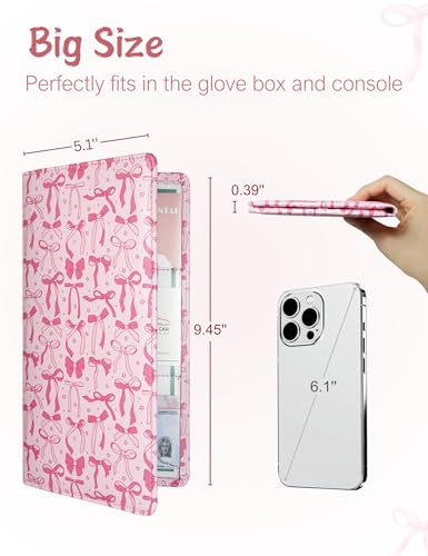 Mymazn Car Registration and Insurance Holder, PU Leather Glove Box Car Organizer with Magnetic Closure, Car Document Holder for Driver's License & Essential Documents (Pink) - color: Pink