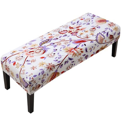 Fuloon Stretch Bench Cover, Anti-Dust Removable Dining Bench Slipcover Washable Seat Cushion Protector for Bedroom, Kitchen, Hotel, Banquet, Red White Flower - color: Flower Red White