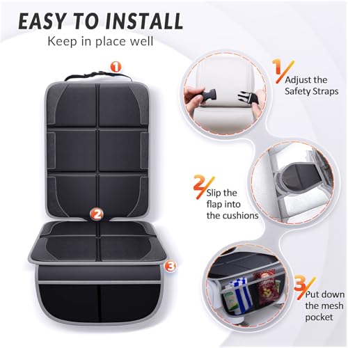 Gimars Car Seat Protector, 2 Pack, XL Thicken EPE Cushion Waterproof 600D Fabric Car Seat Cover for Child Car Seat with Nonslip Backing Mesh Pockets for Baby SUV Sedan Truck Leather Seats, Black-Gray - color: B-2PACK