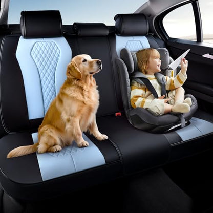 Coverado Car Seat Covers, Back Car Seat Cover, 3-Pieces Leather Seat Cover, Luxury Car Seat Cushion, Luxury Seat Cover Seat Protector Universal Most Cars Trucks SUV - color: Black/Blue