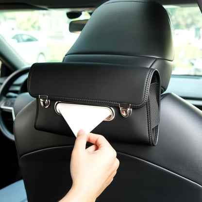 Car Tissue Holder, PU Leather Large Back Seat Tissue Box with Adjustable Straps, Trendy Rectangle Napkin Holder for Car, can Holding on Headrest/Sun Visor/Console