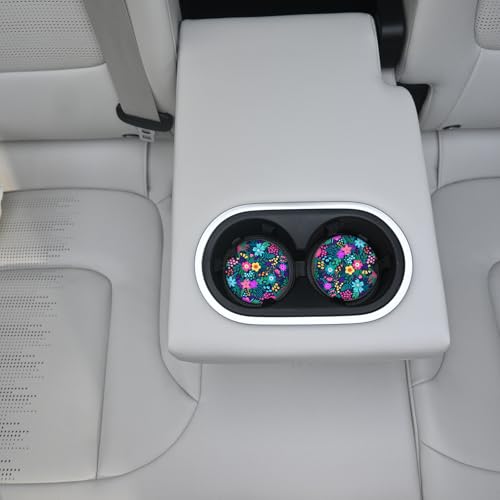 Blue Flowers Car Coasters for Drinks Absorbent,2 Pack Cup Holders,2.56" Ceramic Stone & Non-Scratch Cork Base Coasters,Auto Accessories for Women & Men. - color: Blue Flowers