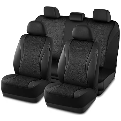 Skechers Car Seat Covers,Leather Seat Covers with GOGA Mat Technology,Waterproof Car Seat Covers Full Sets,Airbag Compatible,Comfort Universal Fit for Most Cars,Vans,Trucks,SUVs,Black - color: Black&Black, size: Full Set