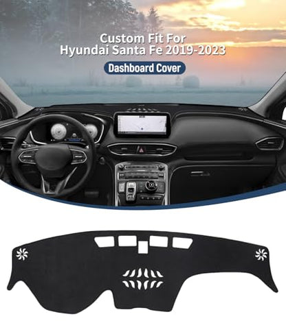 BIBLOZ Dash Cover for Hyundai Santa Fe 2019-2023 Accessories Black Flannel Dashboard Cover Mat Car Dashboard UV Sun Protection - size: 2019-2023 Santa Fe