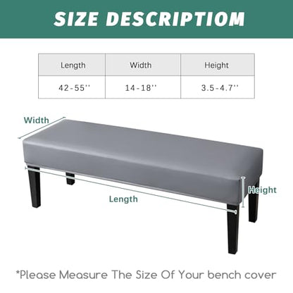 FUANGUI PU Waterproof Bench Cover, Stretch Dining Bench Cover for bedrooms, Living Rooms, Kitchens, Protector Chair Bench Piano Bench Seat Covers Stool Slipcover Removable, Washable - Grey - color: Pu Grey