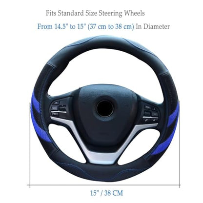 Alusbell Microfiber Leather Steering Wheel Cover Breathable Auto Car Steering Wheel Cover for Men Large-Size with 15 1/2 inches-16 inches Outer Diameter Blue - color: Blue-L