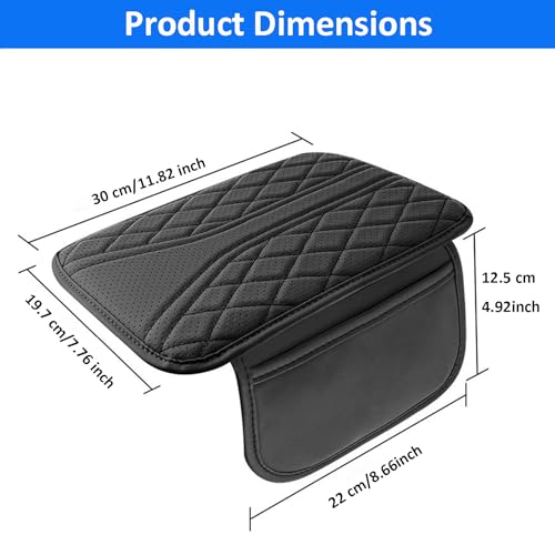 Car Center Console Cover with Storage Bags, Leather Armrest Pad Protector for SUV, Sedan, Truck Interior Accessories (Black)
