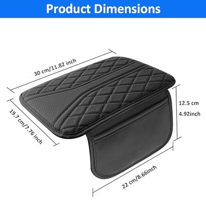 Car Center Console Cover with Storage Bags, Leather Armrest Pad Protector for SUV, Sedan, Truck Interior Accessories (Black)