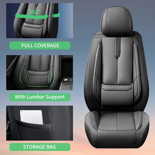Fit Tucson Car Seat Covers for Hyundai Tucson 2010-2024 2025 2026 -Upgraded Premium Waterproof & Breathable Leather,Airbag Compatible,All-Weather Seat Cushion Protector,Full Set,Black