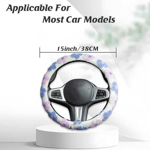 Plush Flowers Steering Wheel Cover Auto Plush Steering Wheel Protector, Anti-Slip, Breathable, Absorbing Sweat, Universal Car Accessories 14.5–15 inch,Fit for Most Car, Trucks, SUV - style: Plush Flowers
