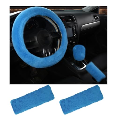 5 PCS Fluffy Steering Wheel Covers Set, Faux Wool Steering Wheel Cover & Handbrake Cover & Gear Shift Cover & 2 Seat Belt Shoulder Pads, Universal Car Accessories (Light Blue) - color: Light Blue