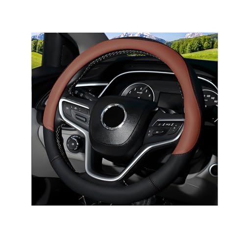 Leather Steering Wheel Cover, 15 Inch Soft Breathable Car Wheel Cover with Anti-Slip Lining, Universal Comfortable Steering Wheel Protector for Most Cars Trucks SUVs (Coffee) - color: Coffee