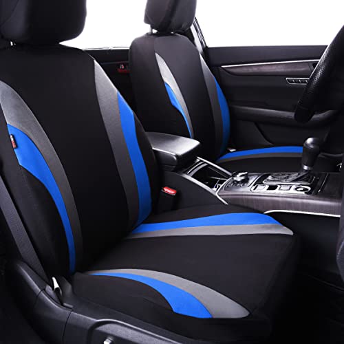 CAR PASS Line Rider Sporty Cloth 11PCS Universal Fit Car Seat Cover -100% Breathable with 5mm Composite Sponge Inside,Airbag Compatible,3zipper Bench(Full Set, Black and Blue) - color: Black and Blue, size: Full Set