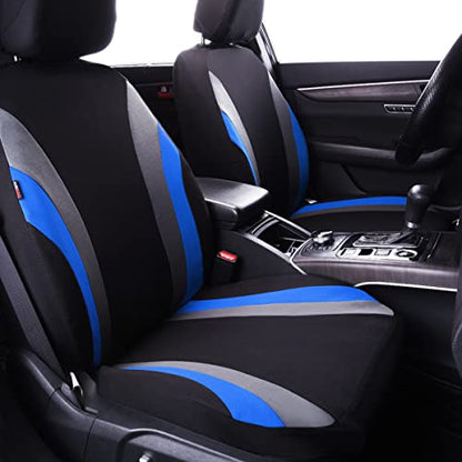 CAR PASS Line Rider Sporty Cloth 11PCS Universal Fit Car Seat Cover -100% Breathable with 5mm Composite Sponge Inside,Airbag Compatible,3zipper Bench(Full Set, Black and Blue) - color: Black and Blue, size: Full Set
