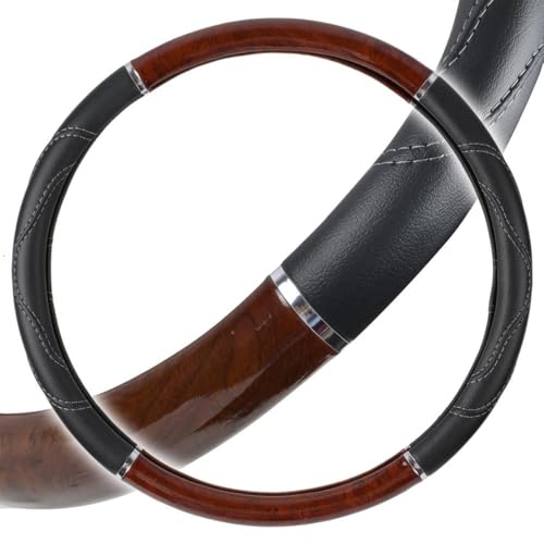 BDK Black/Dark Wood Grain Soft Leather Grip Big Rig Steering Wheel Cover for Trucks 18" Inch Large (Cherry Wood) - color: Dark Wood / Black