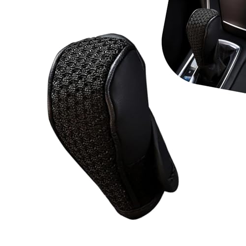 Car Gear Shift Cover, Leather Breathable Car Gear Shift Knob Cover, Waterproof Anti-Slip Shifter Shifting Knob Handle Stick Protector, Universal Auto Interior Decor for Sedan SUV Truck(Black)