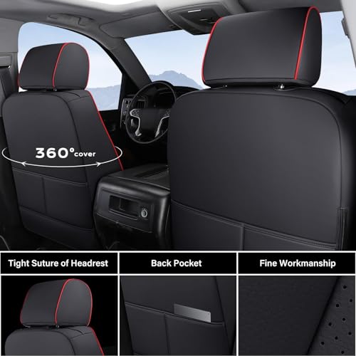 Coverado Chevy Silverado Seat Covers, Faux Leather Seat Covers Fit for Chevy Silverado GMC Sierra 2007-2025 1500, 2015-2025 2500HD 3500HD Crew Double Extended Cab (Front, Red) - color: Red, size: Front(2007-2025)