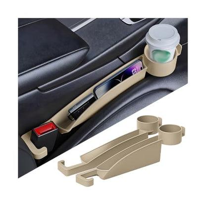 2PCS Car Seat Gap Filler, Multifunctional Vehicle Seat Side Gap Plug Blocker with Cup Holder & Storage Slot, No Drop Automotive Console Crevice Stopper, Universal for Truck SUV Van (Beige) - color: Beige