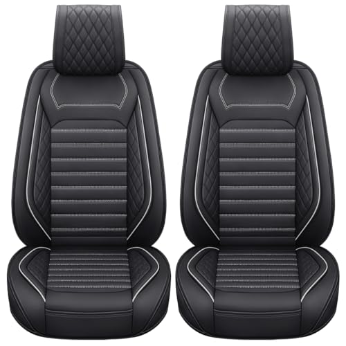 Aierxuan 2PCS Seat Covers Leather Cushions Universal Fit for Ford Chevy Subaru Acura Infiniti Benz Audi Highlander Camry Rav4 Tacoma Honda Jeep Hyundai Elantra (2PCS Front/Black-White A) - color: 2 Pcs Front/Black-White A
