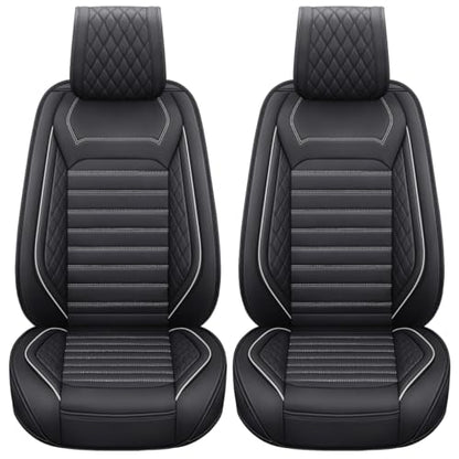 Aierxuan 2PCS Seat Covers Leather Cushions Universal Fit for Ford Chevy Subaru Acura Infiniti Benz Audi Highlander Camry Rav4 Tacoma Honda Jeep Hyundai Elantra (2PCS Front/Black-White A) - color: 2 Pcs Front/Black-White A