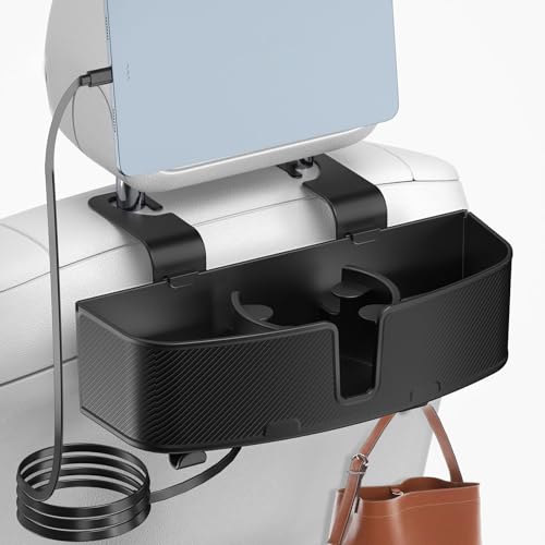 Car Headrest Cup Holder for Back Seat Organizer for Type-c/Lightning Retractable Charging Cables Multi- Hanging Snack Storage Box with Strong Hooks for Kids and Fast Charging for Travel Accessories - size: 1 PACK