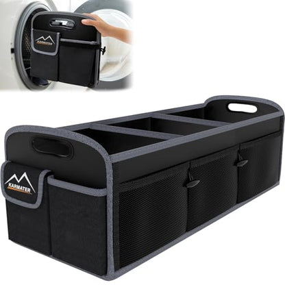 Car Trunk Organizer,Machine Washable PP Materials 3 Compartments Car Storage,95L Waterproof Polyester Cars Accessories Organizer and 6 Pockets, Suitable for SUV, Minivan, Truck(Black)