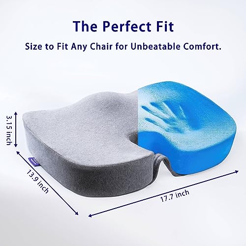 Gel Infused High Dense Memory Foam Seat Cushions for Office Chair, Car, Wheelchair-Coccyx Seat Cushion for Tailbone Pain Pressure Relief (Light Grey)