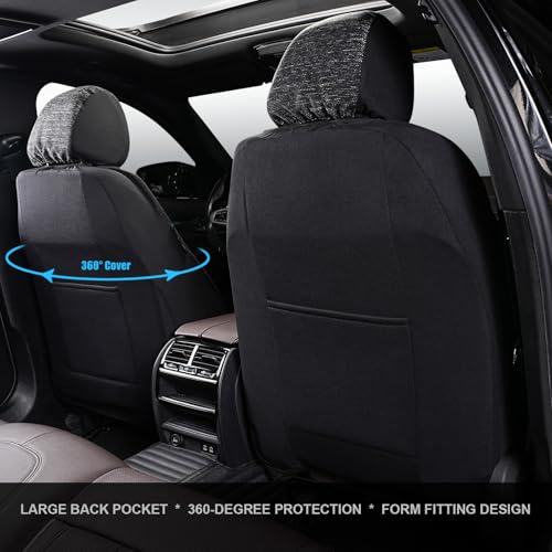 2pcs Cloth Car Seat Covers Set Black - Low Back Front Seats Protectors with Airbag - Durable Auto Seat Cushions Universal Fit for Vehicles Cars SUV Trucks