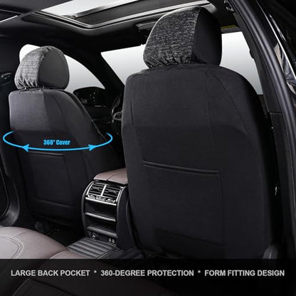2pcs Cloth Car Seat Covers Set Black - Low Back Front Seats Protectors with Airbag - Durable Auto Seat Cushions Universal Fit for Vehicles Cars SUV Trucks
