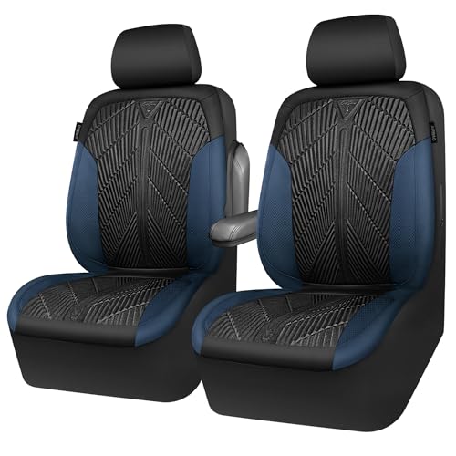 CAR PASS Waterproof Black Blue Car Seat Covers Front Seat Covers Neoprene Wetsuit,All-Weather Non-Slip Durable,Universal Fit for SUV Trucks Automotive,Armrest Airbag Compatible,Emboss Black Blue - color: Black and Blue, size: Two Front