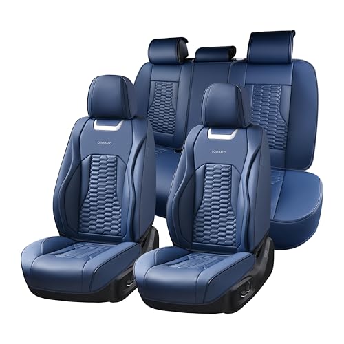 Coverado Car Seat Covers Full Set, 5 Seats Seat Covers for Cars, Nappa Leather Waterproof Car Seat Covers Automotive Seat Covers Interior Accessories Universal Fit Most Cars(Blue) - color: Blue, size: FullSet