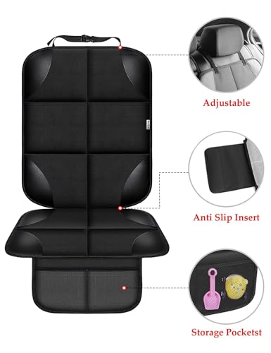 Car Seat Protector for Child Car Seat, Durable 600D Fabric Waterproof Car Seat Cover with Thick Pad Non-Slip Backing，No Imprints (Black 2pcs)