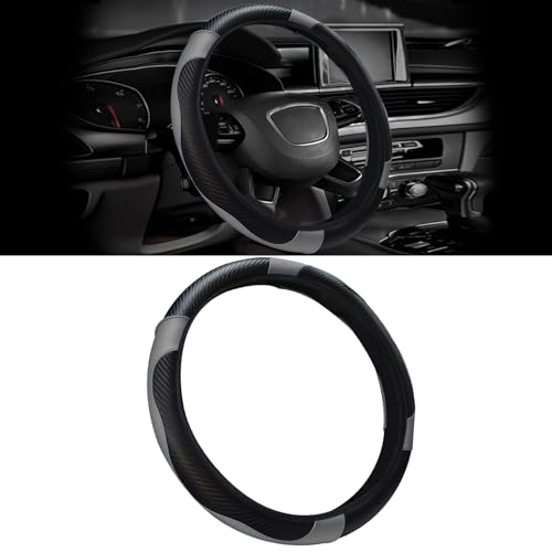 Car Steering Wheel Cover, 15 inch Carbon Fiber Microfiber PU Leather Elastic Steering Wheel Protector for Unisex, Anti-Slip Breathable Car Interior Accessories for Most Cars (Gray) - color: Gray