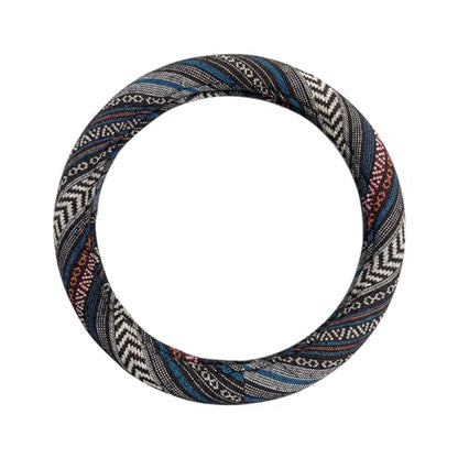 Universal 15inch Ethnic Style Baja Blanket Steering Wheel Cover with Coarse Flax Cloth and Sweat Absorption Anti Slip Car Wrap (Boho Dark) - style: Boho Dark