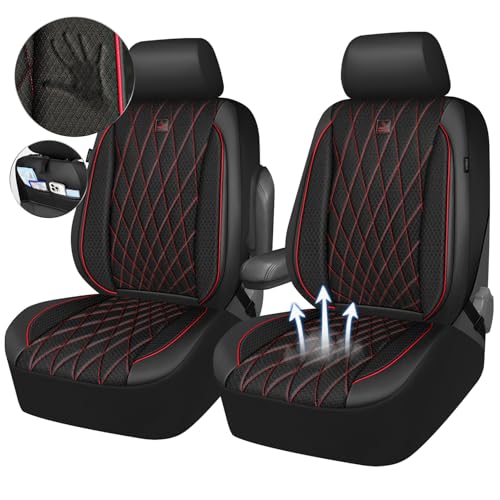 CAR PASS Thick Foam 3D Air Mesh Leather Car Seat Covers Front Seats Only, Breathable Premuim Leather Two Front Seat Cover, Airbag Compatible Universal Fit for 95% Sedan Van Truck SUV,Black and Red - color: Black and Red Air Mesh, size: Two Front