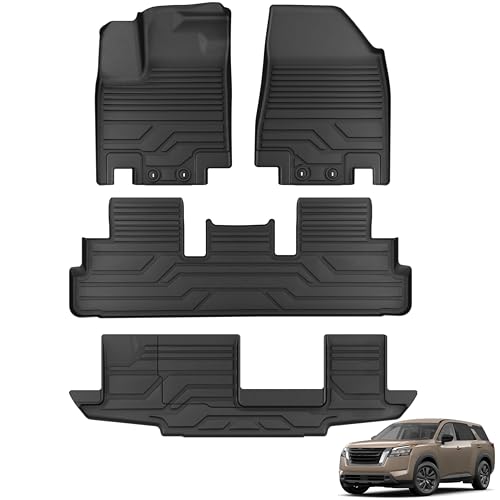 KARPAL Floor Mats for Nissan Pathfinder 2022 2023 2024 2025 2026 (Fit 7&8 Seats), All Weather Protection TPE Custom Fit Floor Liners Accessories Car Mats, Front & 2nd & 3rd Row - style: 2022-2026 | For Nissan Pathfinder (7&8 Seats) | 1st & 2nd & 3rd Row